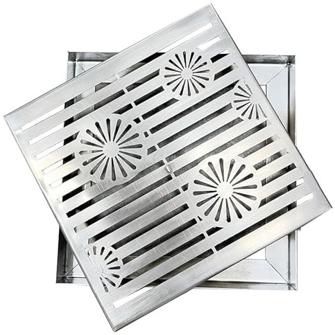 LWJSOCP Fyrkantigt dräneringsgaller i rostfritt stål med bas för gator uppfarter kök och parkeringsplatser 30 x 30 cm (12 x 12 tum) kraftig dräneringslösning