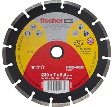 Fischer FCD-SES 230x2,4 DIA Disco da Taglio Diamantato Corona Segmentata per Taglio Veloce Cemento Armato, per Smerigliatrice Angolare, 1 pz