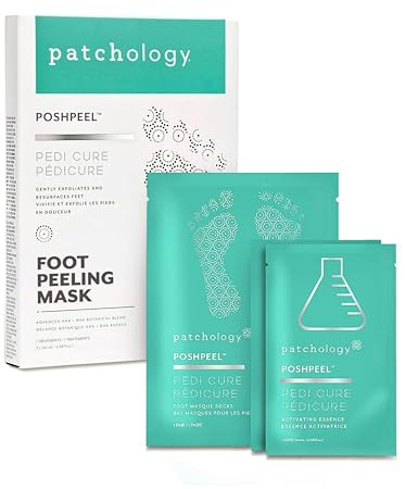 Patchology PoshPeel Pedi Cure - Foot Peel Mask Soak Treatment, Feet Peeling Mask, Pedicure Booties with Deep Exfoliation for Baby-soft Skin, Pedicure Supplies for Foot Care, 1 Pair