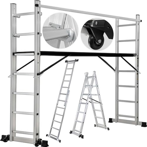 𝐂𝐑𝐀𝐅𝐓𝐅𝐔𝐋𝐋 Gerüst CF-103A | 𝟑 𝐉𝐀𝐇𝐑𝐄 𝐆𝐀𝐑𝐀𝐍𝐓𝐈𝐄 - Trittleiter - Rollgerüst - Haushaltsleiter - Arbeitsbühne - Anlegeleiter - Alu Leiter - Leitergerüst - Baugerüst (7 Sprossen)