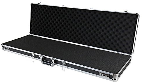 HMF Alu Waffenkoffer für Langwaffen, Gewehrkoffer abschließbar mit Rasterschaumstoff | Schwarz