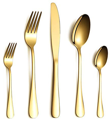 HOMQUEN Besteck Set, Gold Besteck Set, Edelstahl Set Service für 6 Personen, 30 Stück Esszimmer Besteck