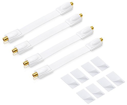 conecto 4X Premium Fensterdurchführung für SAT Kabel koaxial inkl. Klebepads (F-Kupplung auf F-Kupplung, vergoldet) weiß, 20 cm