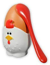 Joie Rooster Egg Cup Set, 2-Piece Soft and Hard-Boiled Egg Holder with Spoon, Deep Pink
