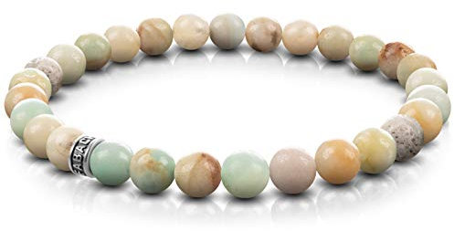 FABACH Amazonit Perlenarmband mit 6mm Edelstein-Perlen und 925 Sterling Silber Logo-Perle - Edles Naturstein Stretch-Armband für Damen (Mehrfarbig Türkis)