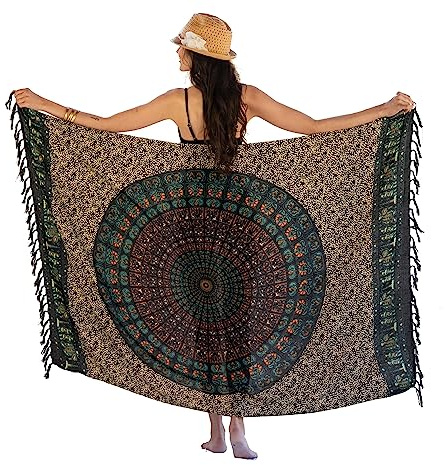 NELUHA Sarong Tuch Damen aus Indonesien – XXL Strandtuch zum Umbinden mit Saronghalter – Wickelrock, Wickeltuch, Hüfttuch und Pareo