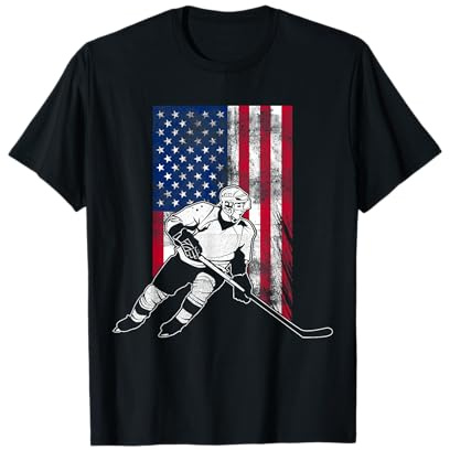 Distressed American Flag Hockey Patriotic Graphic T-Shirt