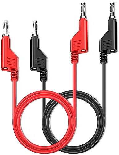 Cleqee 2PCS Stackable Banana to Banana Plug Test Leads 3.3ft/1m Red Black | Soft Electrical Test Cable Wire, For Multimeter Electrical Testing, 1000V 15A