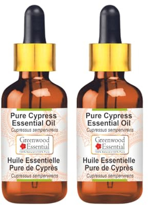 Greenwood Essential Olio essenziale di cipresso naturale (Cupressus sempervirens) con vetro contagocce distillato a vapore 100 ml X 2 (6,76 oz)