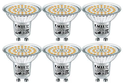 EACLL GU10 LED 6.5W Warmweiss Ersetzt 100W Halogen Leuchtmittel, 3000K 730 Lumen Birnen, AC 230V Flimmerfrei Strahler, Abstrahlwinkel 120° Spot, Nicht Dimmbar Kürzer Reflektorlampen, 6er-Pack