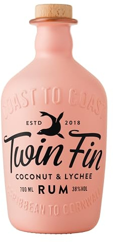 Twin Fin Coconut & Lychee Rum | Caribbean Rum Blended in Cornwall | Sweet Tropical Aromas & Smooth Finish | Pair with Lemonade or Soda | Summer Cocktails | 38% vol | 70cl