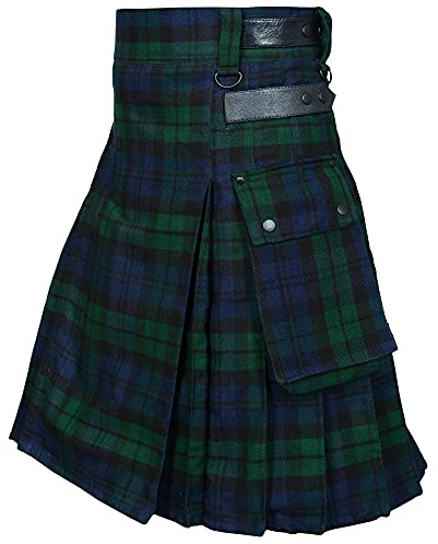 All Kilts Sports Utility-Kilt für Herren aus Acrylwolle mit Lederriemen (Black Watch, 30'')
