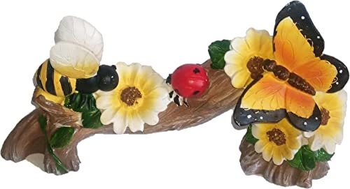 / Dekofigur / Gartenfigur / Biene - Marienkäfer - Schmetterling auf Baumstamm / Garten Deko / Kunststein / Polyresin / frostfest / Ostern - Frühling - Sommer