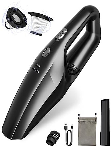 TEMOLA Aspirateur Voiture sans Fil, Accessoire Voiture Portable Aspirateur A Main Puissant Rechargeable avec Filtre HEPA, Mini Aspirateur De Table Kit Nettoyage Voiture Interieur