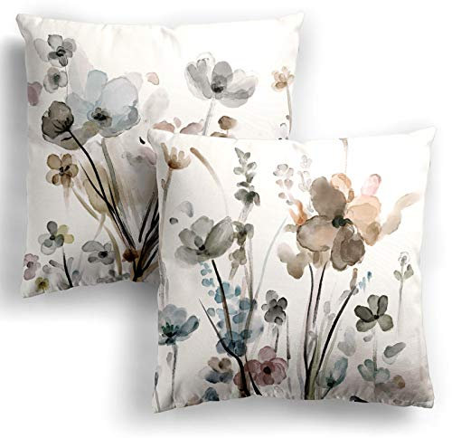 LUEAXRG Blumen Kissenbezüge Set mit 2 Kissenbezügen 50x 50 cm Moderne abstrakte Blumen Aquarellmalerei Dekorationskissenbezüge quadratisch weich Bauernhaus Kissenbezüge für Couch Sofa Bett Auto