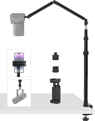 Tinpops Camera Mount Desk Stand, Flexible Overhead Camera Mount, Webcam Table C-Clamp Multi Mount for Photography Videography Live Stream (Magic Arm Stand)