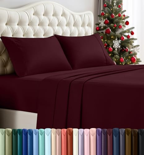 Utopia Bedding Juego de sábanas California King, Ropa de Cama de 4 Piezas, Microfibra cepillada, Resistente al Encogimiento y a la decoloración, fácil Cuidado (King, borgoña)