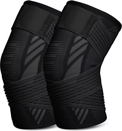 Kniebandage für Damen Männer 2 Stück Kniestütze mit Verstellbaren Trägern und Anti Rutsch Silikon für Sport, Laufen, Arthritis, Gelenkschmerzen, Bandverletzung, Meniskusriss, Tendonitis (Schwarz, XL)
