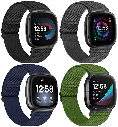 TumpCez Elastisches Nylon Armband Kompatibel mit Fitbit Versa 4/Fitbit Sense 2/Fitbit Versa 3/Fitbit Sense, Verstellbar Dehnbar Solo Loop Weiches Uhrenarmband Sport Ersatzarmband für Damen Herren