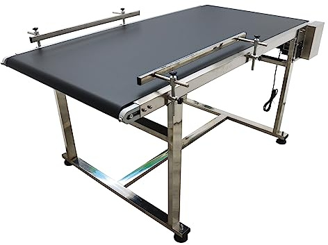 HQHAOTWU Flat Belt Conveyor PVC Belt Transport Conveyor Double Guardrails Stainless Steel Frames Industrial Transport Equipment 59×27.5inch Belt