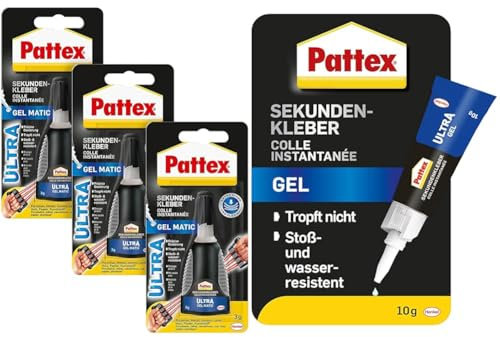 Pattex Sekundenkleber, Matic Gel, 3x3g & Ultra Gel, Blister, 10g & Classic flssig, Blister, 10g