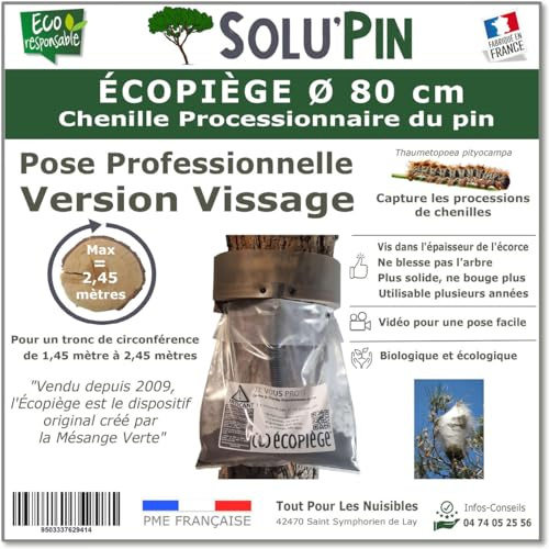 Piège Chenille Processionnaire du Pin – pour Tronc Jusqu’à 2,45 m – Kit Complet Écopiège Professionnel SoluPin Ø 80 cm à Vissage – Cerclage Réutilisable sans Insecticide – Conçu et Fabriqué en France