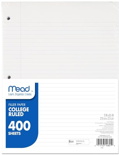 Mead Loose Leaf Paper, College Ruled Filler Notebook Paper, 8-1/2 x 11, 400 Sheets, Fits 3-Ring Binder (170046-ECM)
