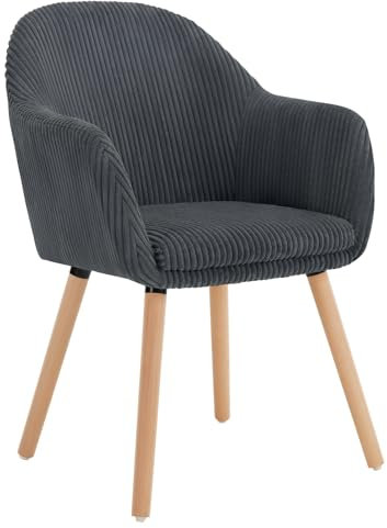 WOLTU Esszimmerstühle 1er Set, für Schlafzimmer Küche Wohnzimmer, Küchenstühle gepolstert Modern, mit Armlehnen, Massivholzbeinen, Sitzfläche aus Cord, Dunkelgrau