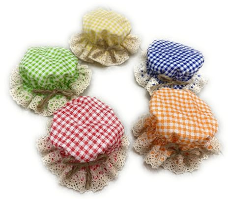 10 Pieces Elastic Jar Cover Cloth - 100% Cotton - Breathable Fermentation Lid Bowl - Stretch Colorful Gingham (Checkered) Pattern Fabric - Reusable Elastic Cloth Jar Covers