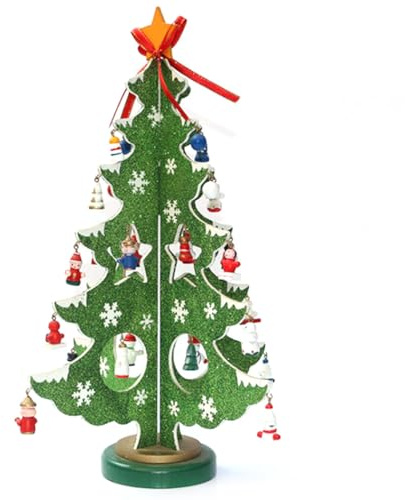 Miniatur-Weihnachtsbaum-Dekoration aus Holz mit modernen Ornamenten für den Schreibtisch, lustige Mini-Party-Basteldekoration