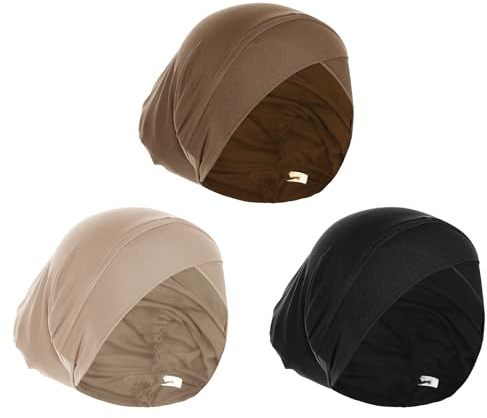 Faxianther 3 Stück Muslimische innere Hijab-Mützen Einfarbig Hijab Unterkappe Damen Frauen Islamische Kopfbedeckung Turban Volle Abdeckung atmungsaktive Schlauchhaube Schlafkappe Caps Untertuch