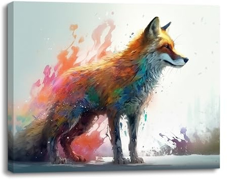 Piy Painting Bild von Bunte Füchse, Tier Leinwandbilder Kunstdrücke auf Leinwand 40x30cm Wohnzimmer Deko Modern für Schlafzimmer, Küche