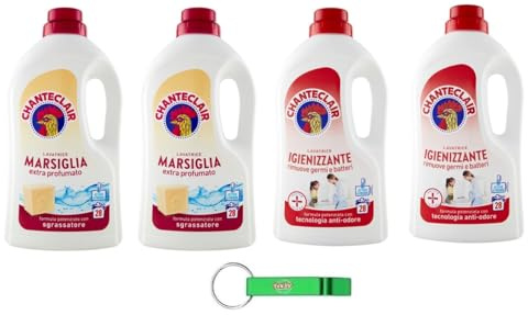 4x Chanteclair Lavatrice Testpaket Marseille + Hygiene - Flüssigwaschmittel für die Waschmaschine - Waschmittel 28 Wäschen 1260ml + Beni Culinari Kostenloser Schlüsselanhänger