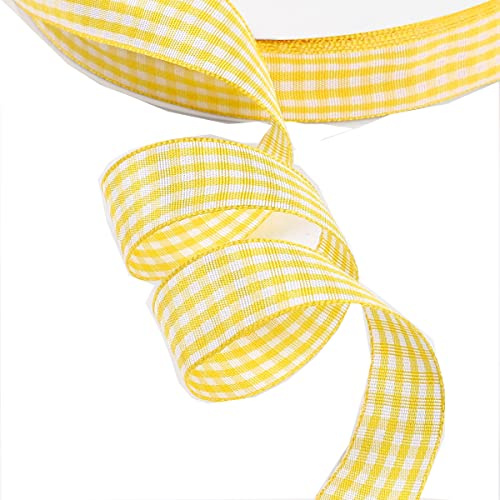 Kariertes Band 50 Yard 10mm Gingham Band Weihnachtsband Geschenkband Dekoband Schleifenband Plaid Ribbon Karo Stoffband Karoband Bastelband Geschenk Verpacken Hochzeit Weihnachten Party Deko Yellow