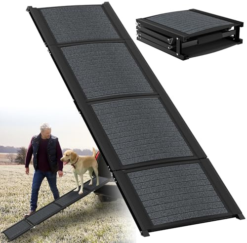 XMTECH Hunderampe klappbar Hundetreppe Auto 157cm Hundeautorampe, Kofferraumrampe hunderampen für Autos, LKWs und SUV, bis 110 kg, leicht Stabil, rutschfest - Schwarz