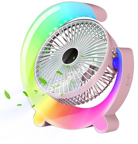 Youngwier Ventilador de escritorio USB RGB,Ventilador de mesa portátil | Ventilador de escritorio alimentado por USB con luz RGB | Luz ambiental ajustable, ventilador de mesa giratorio de 360
