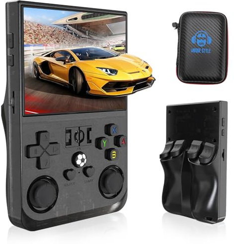 Console de Jeu Portable R36PRO, Console de Jeux IPS 3,5 Pouces, Emulateur Console RK3326 1,5 GHz, Console Portable Retrogaming Noir avec Batterie 4000 MAh, Carte TF 64 Go, 18000+ Jeux