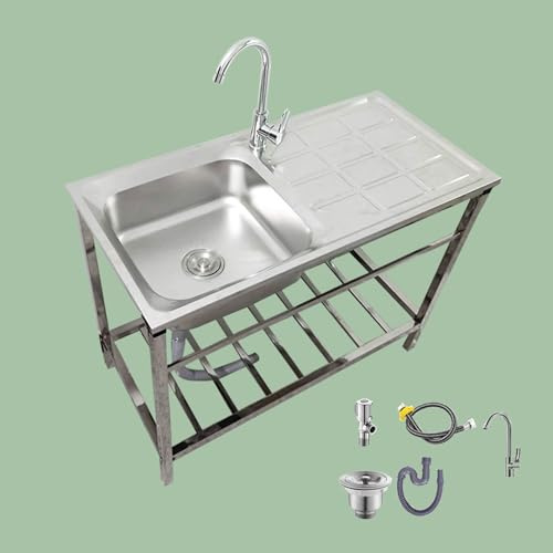 Bliajkswyr Camping Spülbecken 75 83cm Küchenspüle Freistehend Outdoor mit Wasserhahn und Ständer Multifunktionswaschtisch Spültisch Einfach Zu Montieren für Küche Restaurant Außen Innen(75x40x75cm)