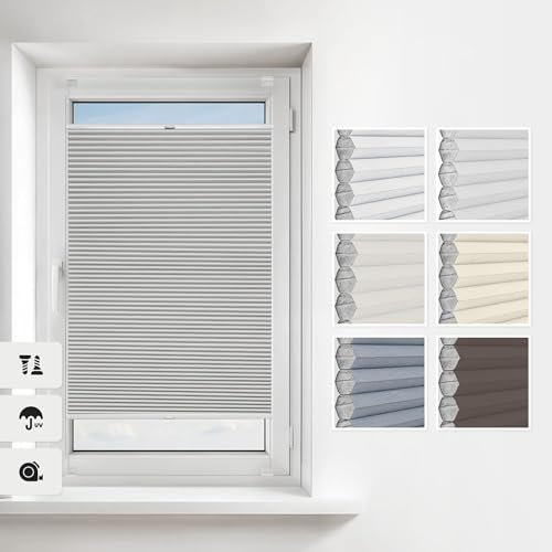 Estika Wabenplissee mit Bohren 100x180 cm – Farbe Hellgrau Verdunkelungsplissee zum Anschrauben für Fenster, in verschiedenen Blickdichten erhältlich, mit Montagezubehör