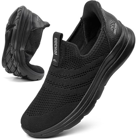 ODCKOI Slip On Sneaker herrskor utan skosnören lätta sportskor ventilerande fritidsskor mesh fitnessskor sneakers inomhus mode löparskor, 1644 mörk svart, 43 EU