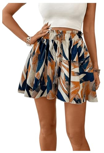 SOLY HUX Damen Shorts Sommer Bermuda Urlaub Shorts High Waist Freizeitshorts Batik Kurze Hose Weite Sommershorts Strand Outfit Hotpants Gelb M