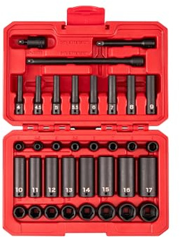 TEKTON 1/4 Inch Drive 6-Point Impact Socket Set with Case, 35-Piece (4-17 mm) | SID90402
