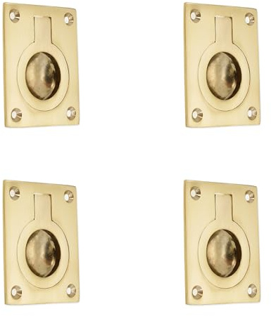 Infinity Decor Paquete de 4 tiradores empotrados de latón pulido de 60 mm x 50 mm, ideal para ventanas, armarios, puertas de armarios