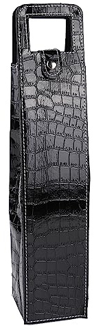 Culnflun Flaschentasche, 41x9x9cm PU Wiederverwendbare Weintasche aus Leder, Flaschenträger, Schützende Weinflaschen-Geschenktasche, Weinwein Bier Champagnertasche (Schwarzes Krokodilleder)