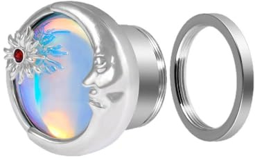 YINGDF 2 PCS Stainless Steel Ear Tunnel Plugs - 8-25MM Gauges with Moon & Sun Wheel Design | Blue Flash Film - Adorned Stainless Steel External Thread Piercing Jewelry for Ear Expansion(8mm)