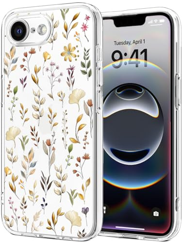 Unov Hülle für iPhone 17e / 16e, Hülle Klar mit Motiv, Goldener Garten | Transparente Schlank Guter Halt, Rutschfest Prägung Muster, Stoßfest Schützende, Erhöhter Kameraschutz, Kratzfest Weich TPU
