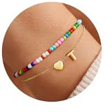 TINGN Buntes Perlenarmband Damen, 14K Gold Vergoldet Doppellagiges Armbänder Buchstaben T Herz Armband Damen Sommer Boho Schmuck Personalisiertes Armbänder Geschenke für Mädchen 9 10 11 12 13 14 Jahre