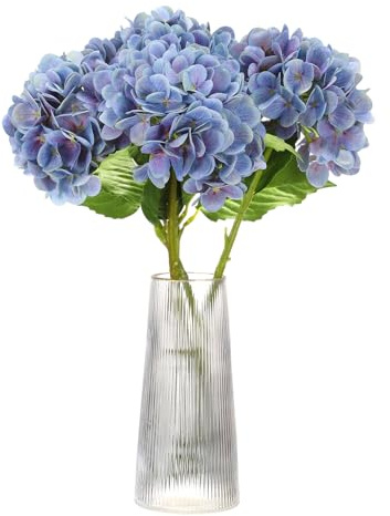 sourcing map 4 flores artificiales de hortensias de látex de 18.5 pulgadas de tacto real, grandes y realistas para decoración del hogar, cocina, fiesta, boda, azul claro