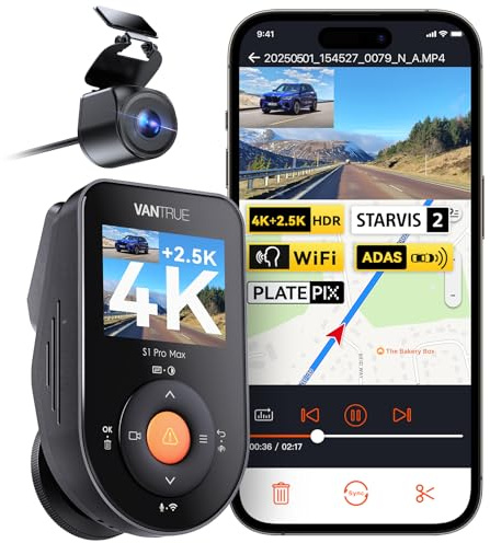 Vantrue S1 Pro Max AI Dash Cam 4K+2.5K w/ADAS & BSD, Dual STARVIS 2 Front and Rear, 2 Channel HDR Dashcam, PlatePix Night Vision, 5G WiFi, Voice Control, GPS, 24H Buffered Parking Mode, 1TB Max