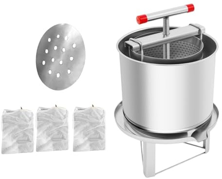 Folpus Honigschleuder, Weinherstellung, Edelstahl, mit T-Hand, praktischer Brecher, Obstweinpresse für Traubenöl, Trester, Waben